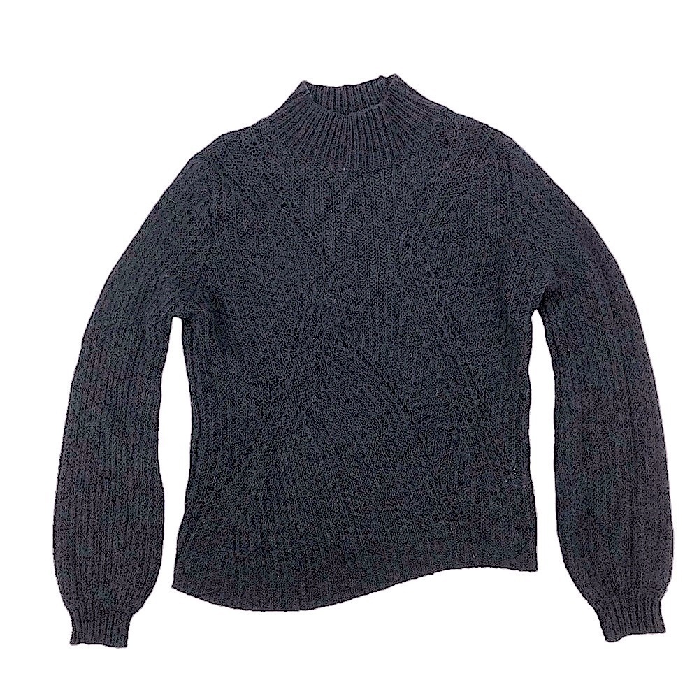 Lucky Brand Black Mock Neck Asymmetric Hem Ribbed Sweater Size‎ Medium